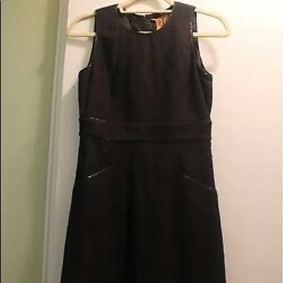 TORY BURCH Dress Black Cotton Tweed Patent Trim