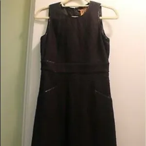 TORY BURCH Dress Black Cotton Tweed Patent Trim