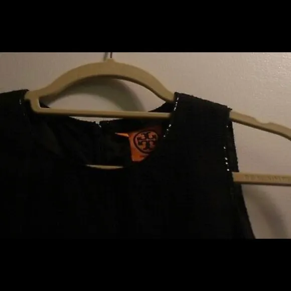TORY BURCH Dress Black Cotton Tweed Patent Trim