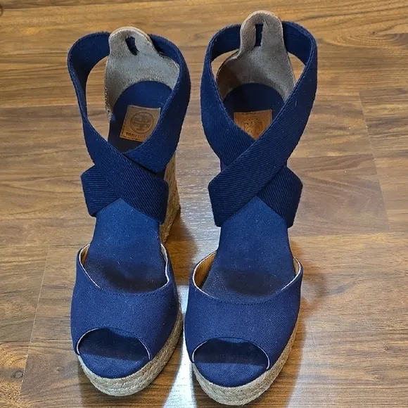 Tory Burch Navy Wedge Sandals