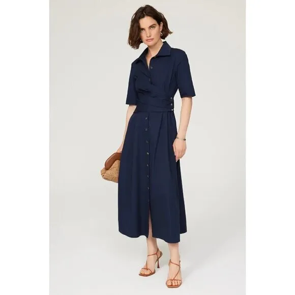 Tory Burch Poplin Wrap Midi Shirtdress Navy Blue Womens Size 0