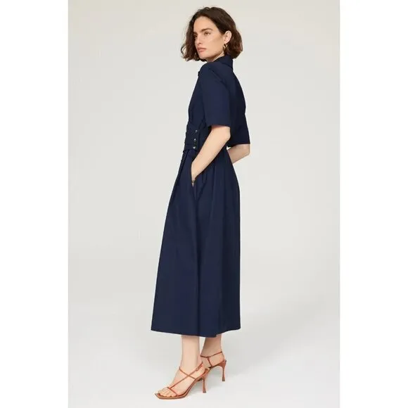 Tory Burch Poplin Wrap Midi Shirtdress Navy Blue Womens Size 0