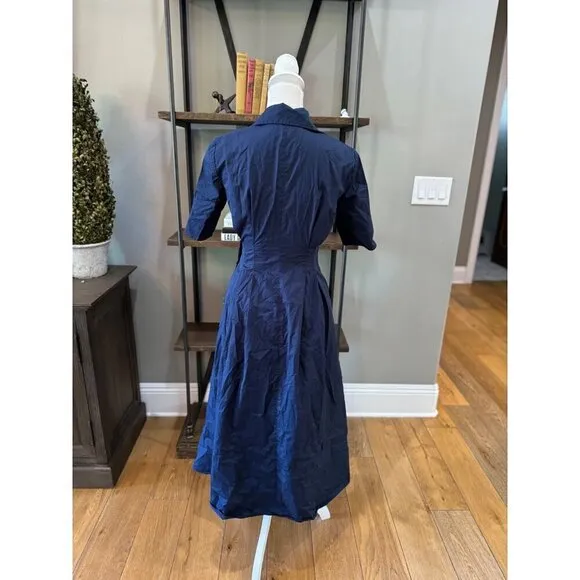Tory Burch Poplin Wrap Midi Shirtdress Navy Blue Womens Size 0