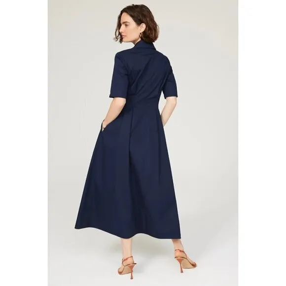 Tory Burch Poplin Wrap Midi Shirtdress Navy Blue Womens Size 0