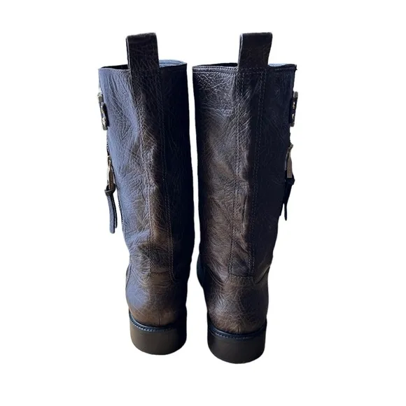 Tory Burch Stowe Leather Boots With Gold Accent Mid Size 10M