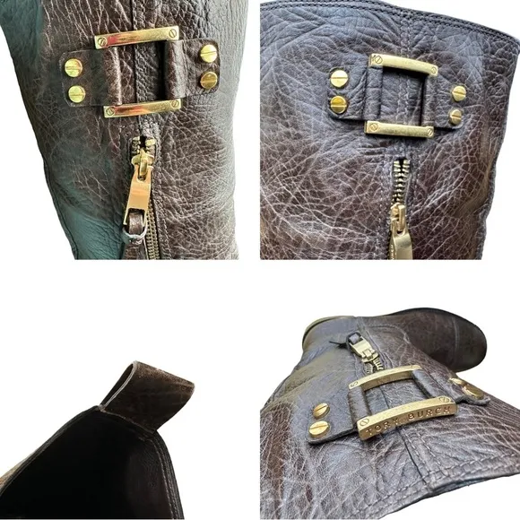 Tory Burch Stowe Leather Boots With Gold Accent Mid Size 10M
