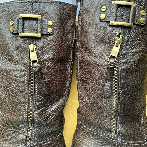 Tory Burch Stowe Leather Boots With Gold Accent Mid Size 10M