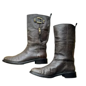 Tory Burch Stowe Leather Boots With Gold Accent Mid Size 10M