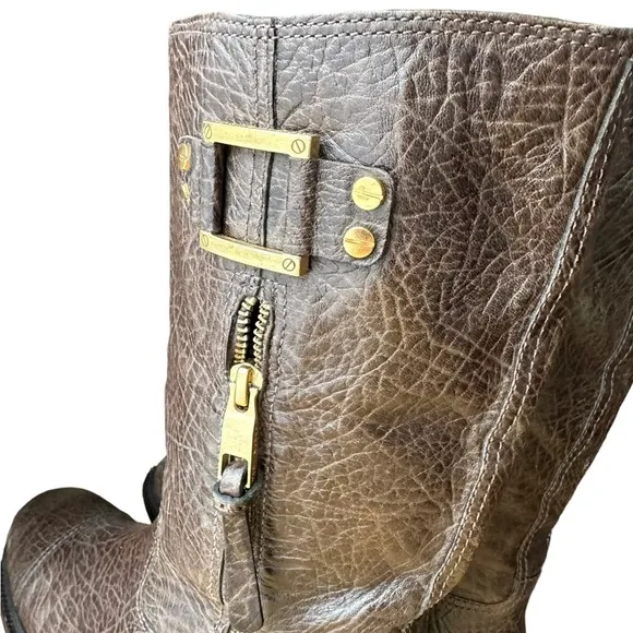 Tory Burch Stowe Leather Boots With Gold Accent Mid Size 10M