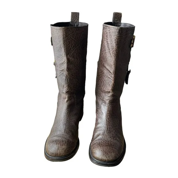 Tory Burch Stowe Leather Boots With Gold Accent Mid Size 10M