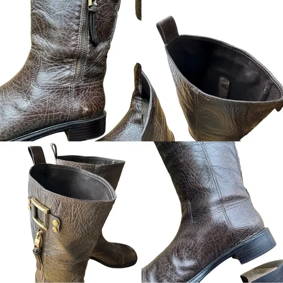 Tory Burch Stowe Leather Boots With Gold Accent Mid Size 10M