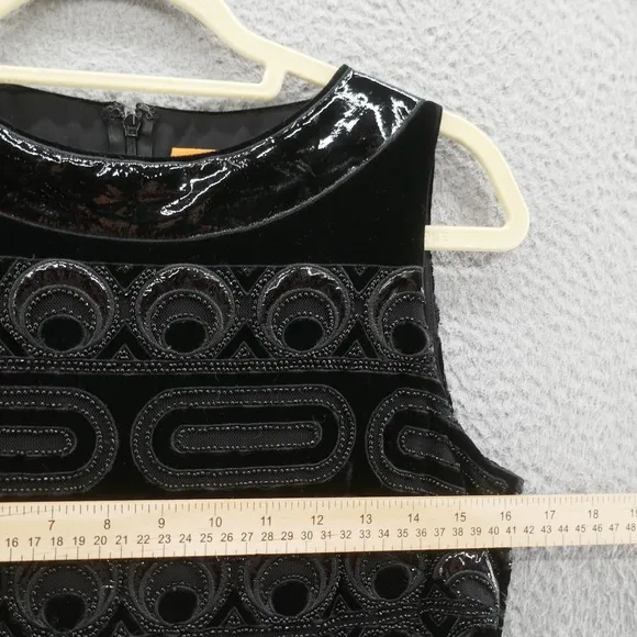 Tory Burch Womens Beaded Velvet Patent Leather Sheath Dress 4 Black Cocktail