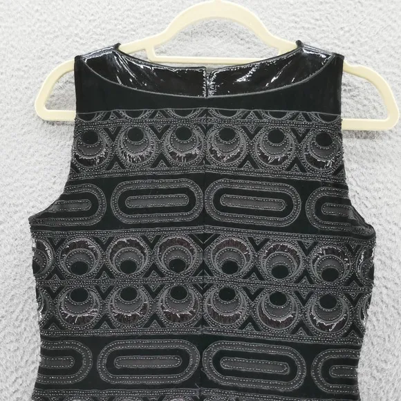 Tory Burch Womens Beaded Velvet Patent Leather Sheath Dress 4 Black Cocktail