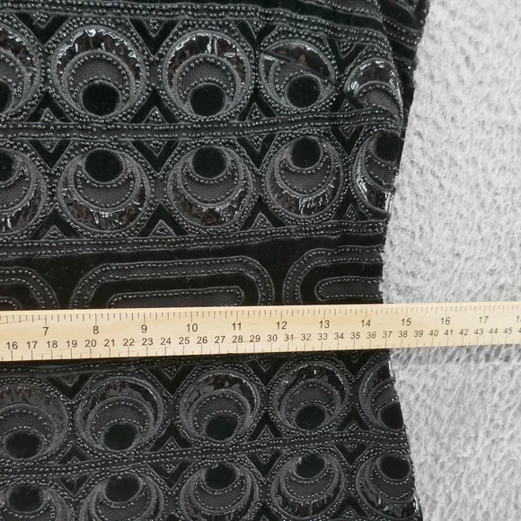 Tory Burch Womens Beaded Velvet Patent Leather Sheath Dress 4 Black Cocktail