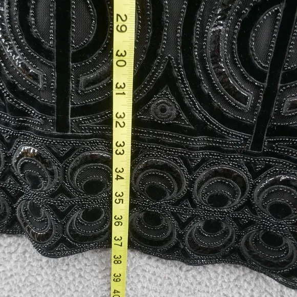 Tory Burch Womens Beaded Velvet Patent Leather Sheath Dress 4 Black Cocktail