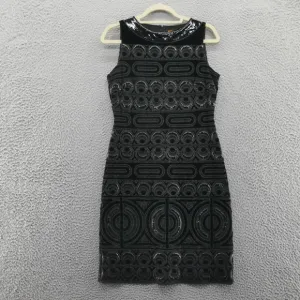 Tory Burch Womens Beaded Velvet Patent Leather Sheath Dress 4 Black Cocktail