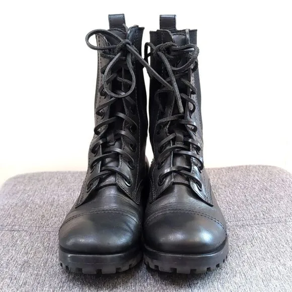 Tory Burch Tall Black Leather Combat Boots Sz 6