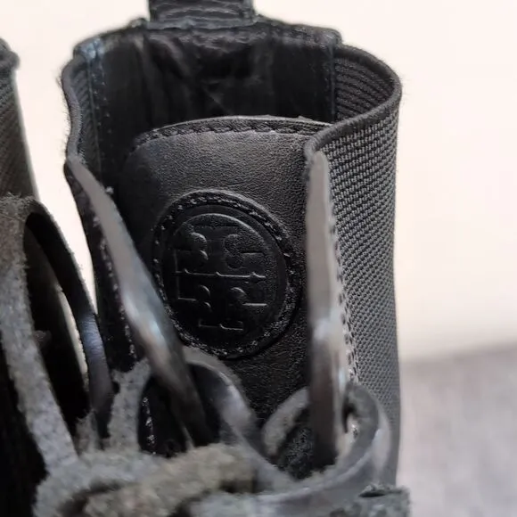 Tory Burch Tall Black Leather Combat Boots Sz 6
