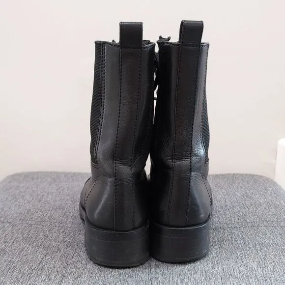 Tory Burch Tall Black Leather Combat Boots Sz 6