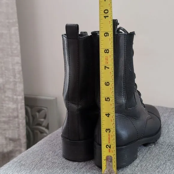 Tory Burch Tall Black Leather Combat Boots Sz 6