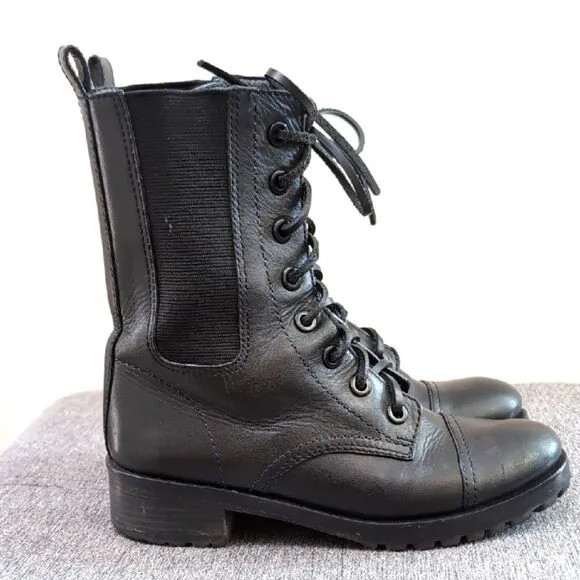 Tory Burch Tall Black Leather Combat Boots Sz 6