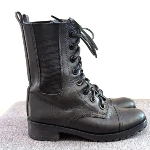Tory Burch Tall Black Leather Combat Boots Sz 6