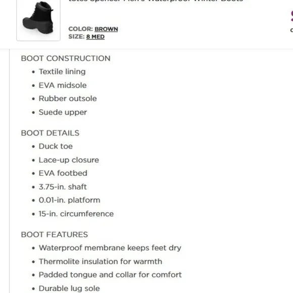 Totes Spencer Men's Waterproof Winter Boots 8