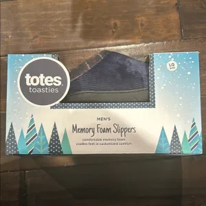 Totes Toasties Men's Memory Foam Slippers - Blue and Gray