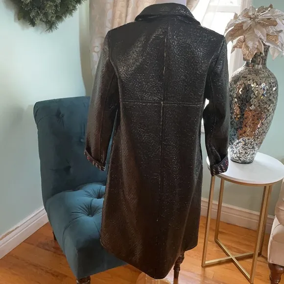Trina Turk black plaid raincoat size 0