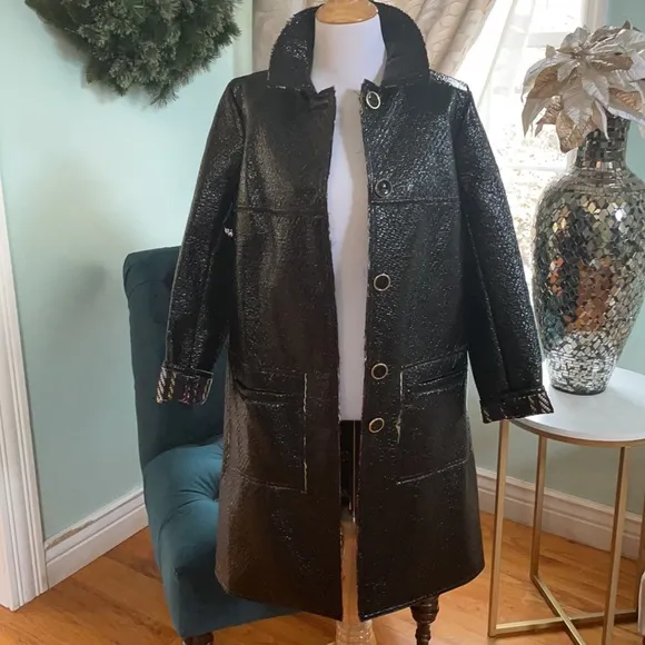 Trina Turk black plaid raincoat size 0