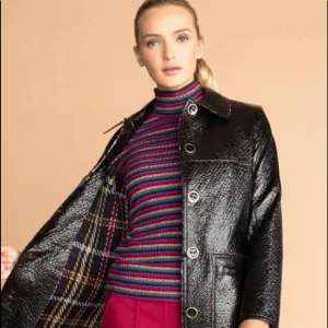 Trina Turk black plaid raincoat size 0