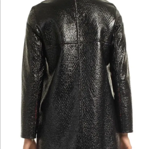 Trina Turk black plaid raincoat size 0
