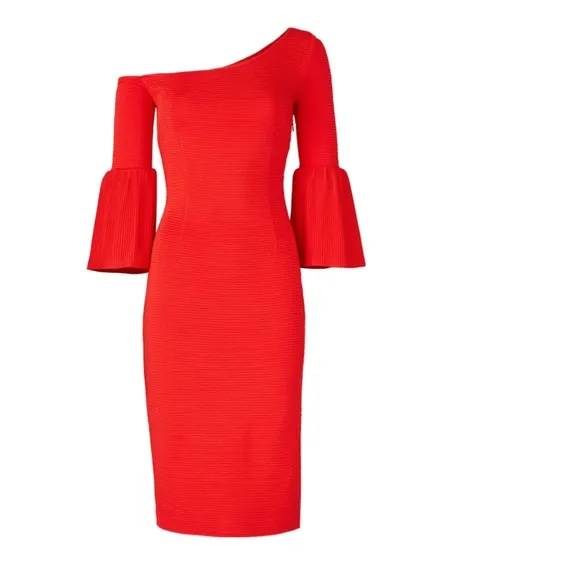 Trina Turk Slimming Red Ollie Dress: Sz 8: Off Shoulder~long sleeve !