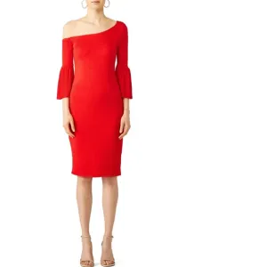Trina Turk Slimming Red Ollie Dress: Sz 8: Off Shoulder~long sleeve !