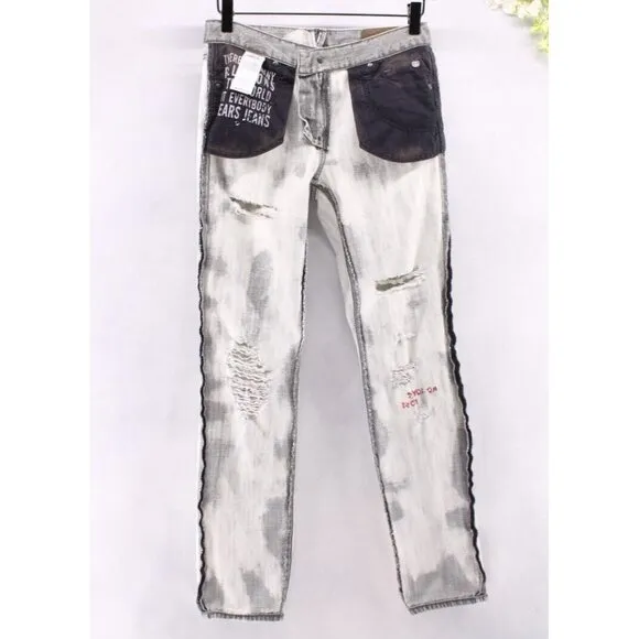 True Religion Distressed Cameron Acid Wash Grunge Slim Boyfriend Jeans 24x29