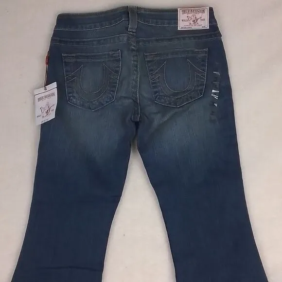 True Religion Womens Jeans‎ Sz 29 Blue Carrie Petite Flare Mid Rise Slim Fit