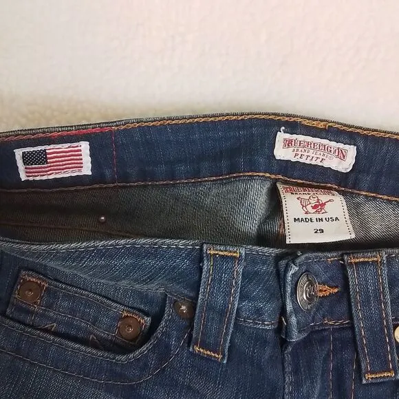 True Religion Womens Jeans‎ Sz 29 Blue Carrie Petite Flare Mid Rise Slim Fit