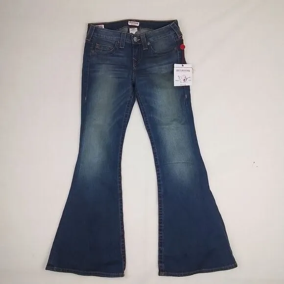 True Religion Womens Jeans‎ Sz 29 Blue Carrie Petite Flare Mid Rise Slim Fit