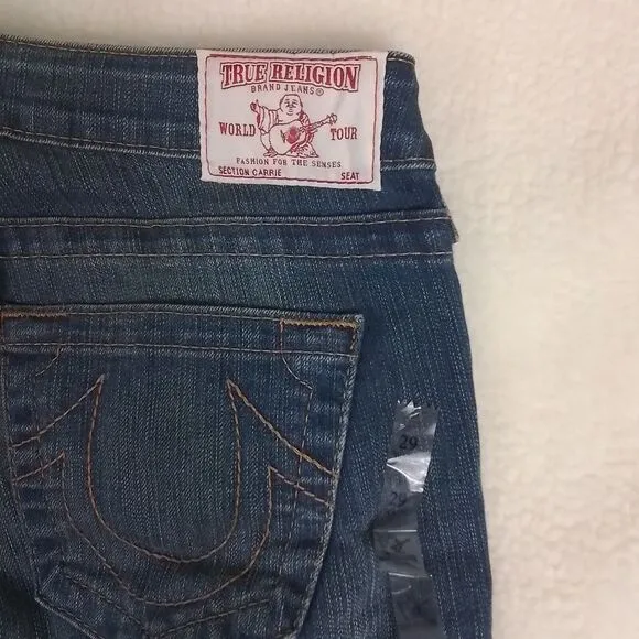 True Religion Womens Jeans‎ Sz 29 Blue Carrie Petite Flare Mid Rise Slim Fit