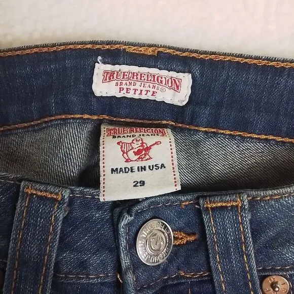 True Religion Womens Jeans‎ Sz 29 Blue Carrie Petite Flare Mid Rise Slim Fit