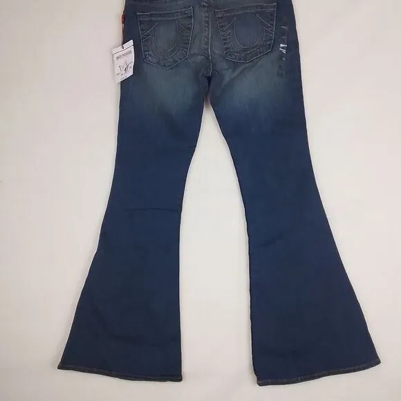True Religion Womens Jeans‎ Sz 29 Blue Carrie Petite Flare Mid Rise Slim Fit