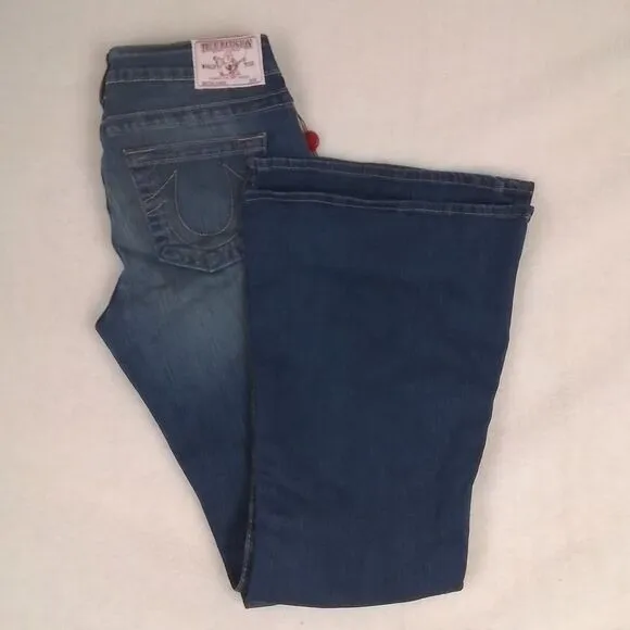 True Religion Womens Jeans‎ Sz 29 Blue Carrie Petite Flare Mid Rise Slim Fit