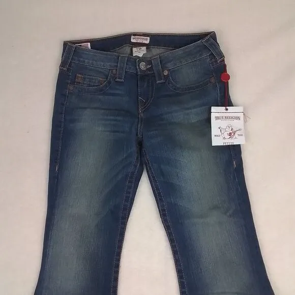 True Religion Womens Jeans‎ Sz 29 Blue Carrie Petite Flare Mid Rise Slim Fit