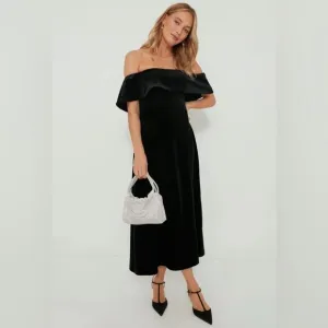 Tuckernuck Pomander Place Elise Black Velvet Off The Shoulder Midi Dress, Size M