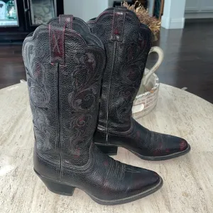 TWISTED X 12&quot; WESTERN BOOT Style WWT0034 Embroidered Leather Black/Hint Red Sz 6