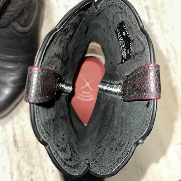 TWISTED X 12&quot; WESTERN BOOT Style WWT0034 Embroidered Leather Black/Hint Red Sz 6