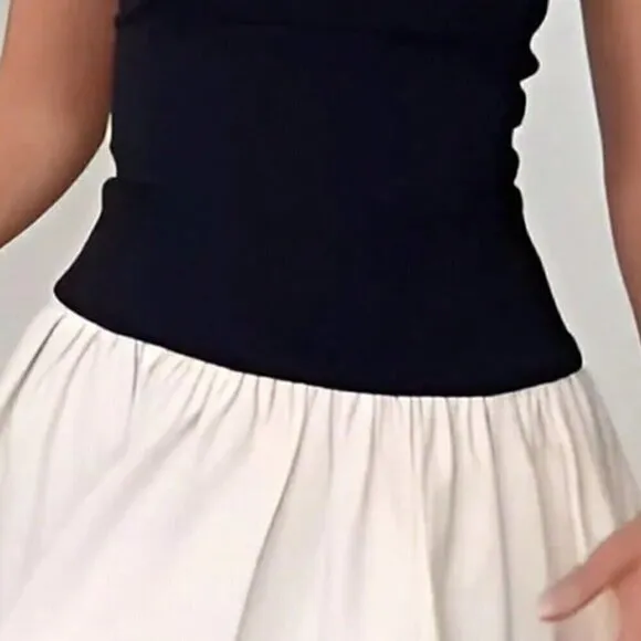 Two-Tone Casual Women's Strapless Ruffle Hem Mini Dress