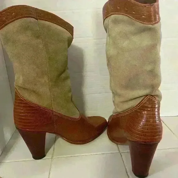 Two-Tone Women's High Heel Boots Size 7 M Brown Leather TF