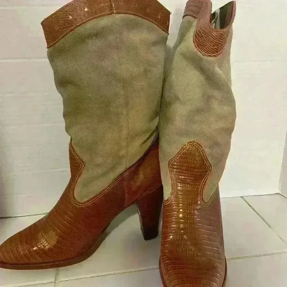 Two-Tone Women's High Heel Boots Size 7 M Brown Leather TF