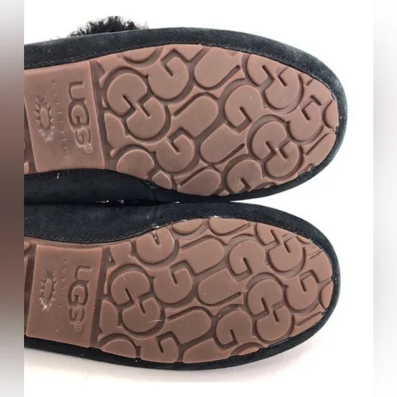 UGG Alena Indoor Outdoor Moccasin Slippers Womens Size 7 Black Suede Sheepskin